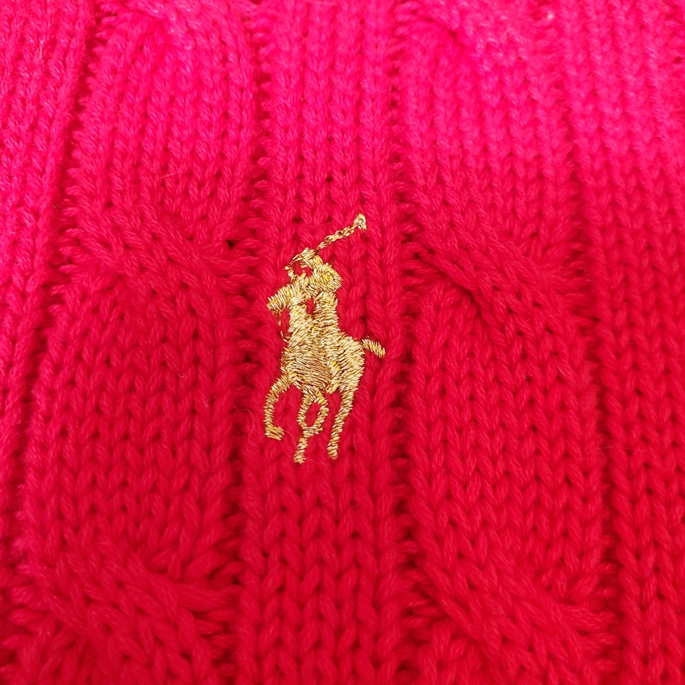 Ralph Lauren Red Cable Knit Sweater Womans M Gold Pony Preppy Cotton - Picture 9 of 13